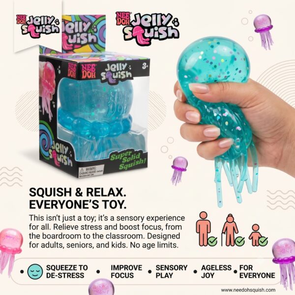 NeeDoh Jelly Squish Stress Toy – Glitter Jellyfish Fidget Toy
